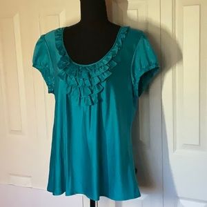 Sunny Leigh Turquoise Ruffled Blouse, Size XL.